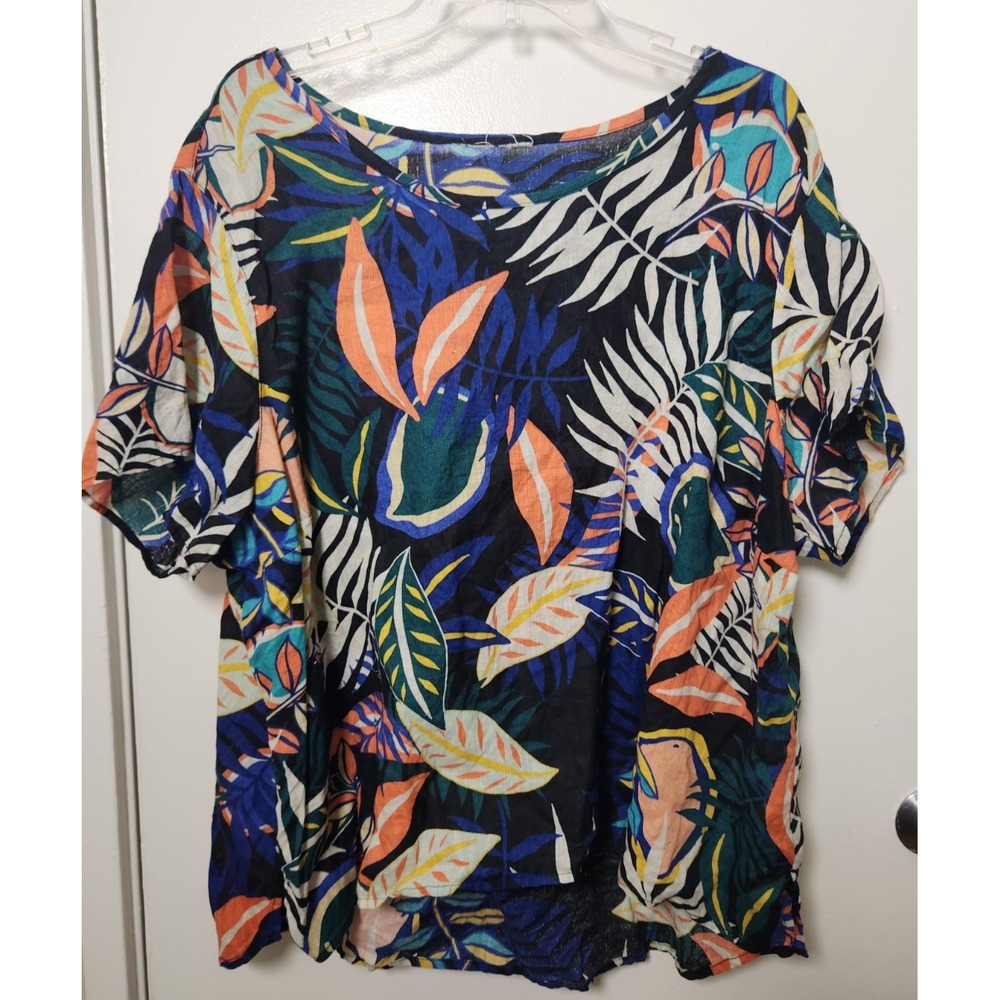 Womens Linen Short Sleeve Top T-Shirt Tunic Tropical 2XL/3XL Summer Resortwear